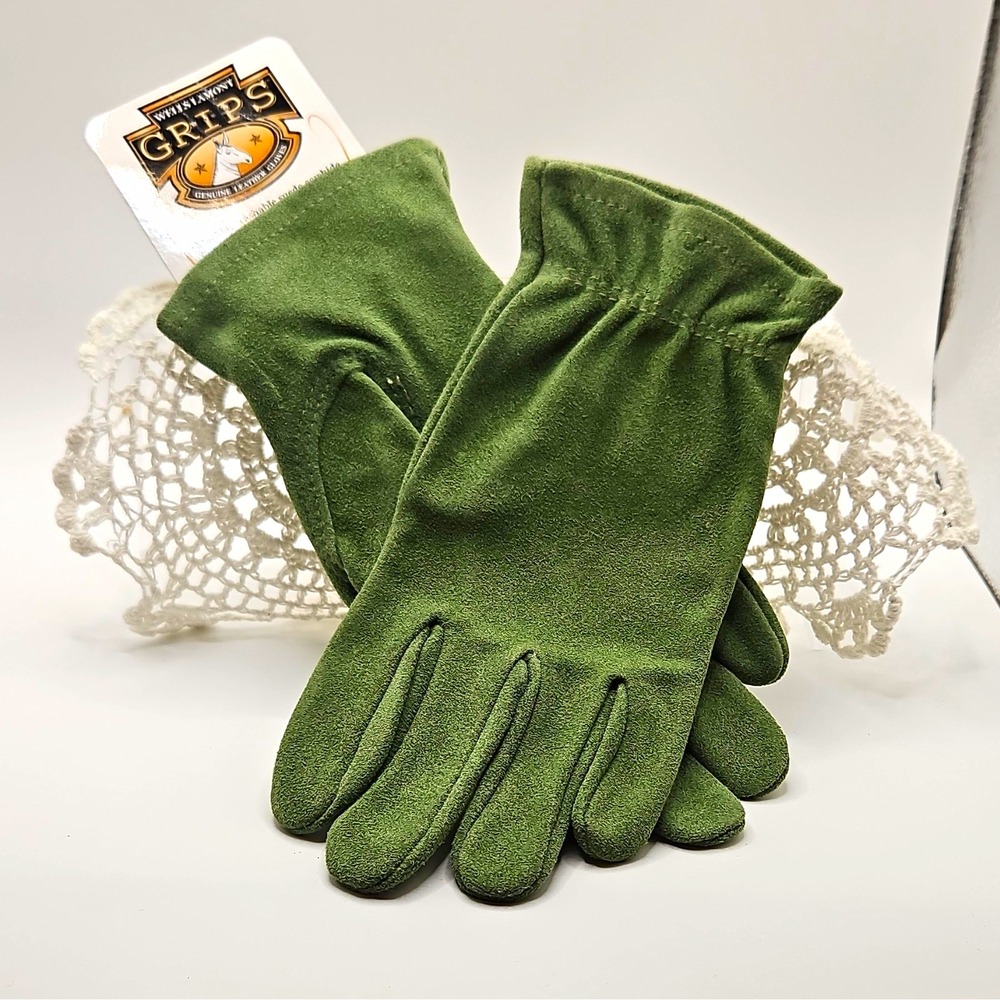 Wells Lamont GRIPS Women's M Green Suede Cowhide Leather Gloves, Washable
